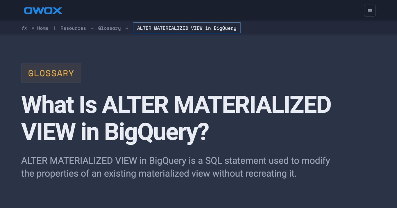 ALTER MATERIALIZED VIEW in BigQuery