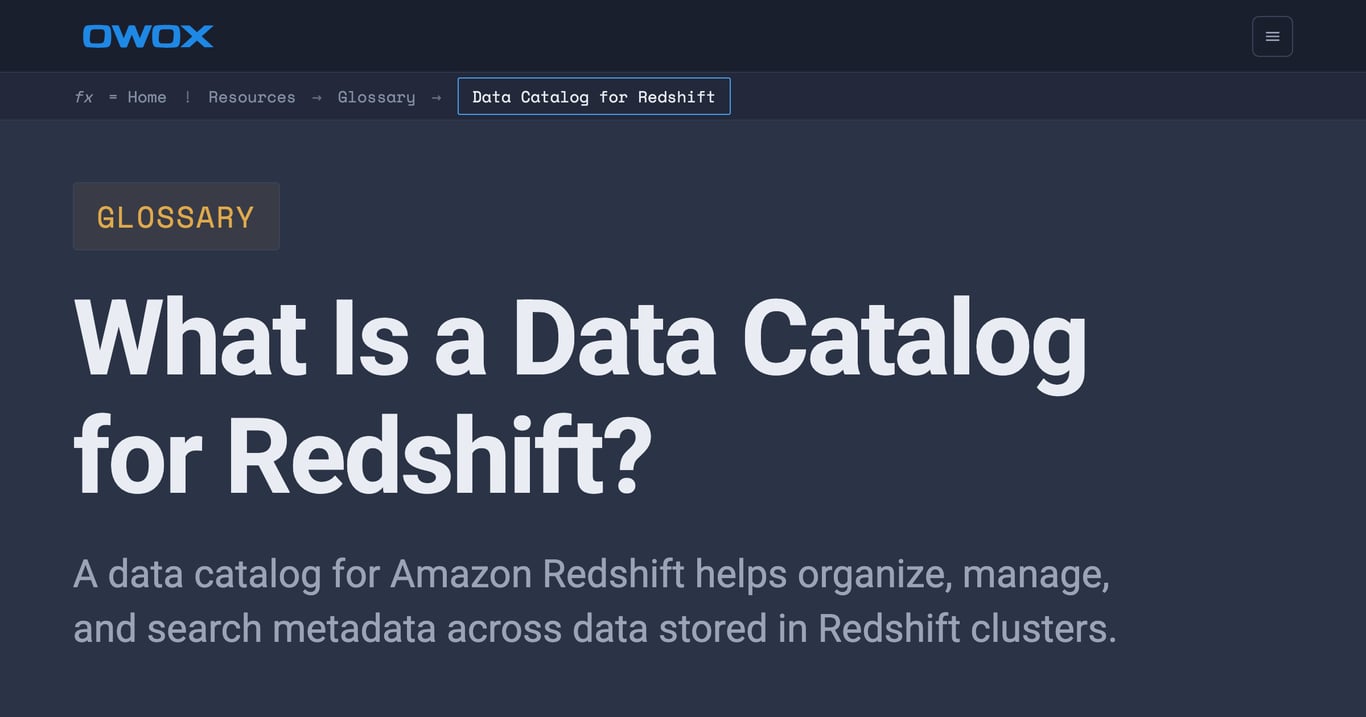 Data Catalog for Redshift