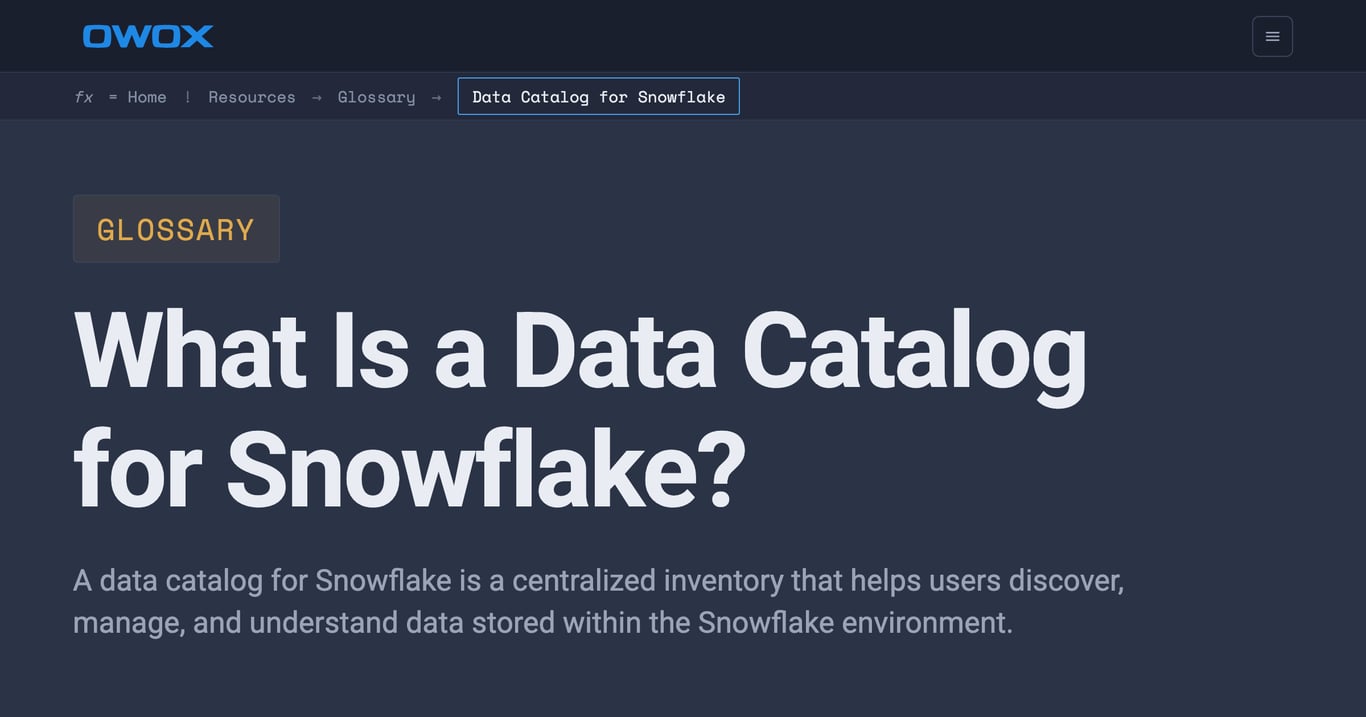 Data Catalog for Snowflake
