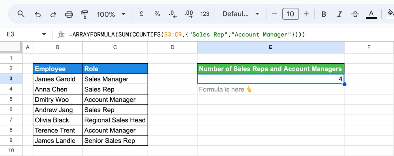 Combining COUNTIFS with ARRAYFORMULA to count data in large datasets. i-border