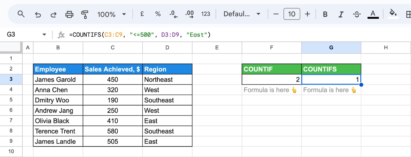 Applying logical operators within the COUNTIF function for more complex filtering and counting. i-border