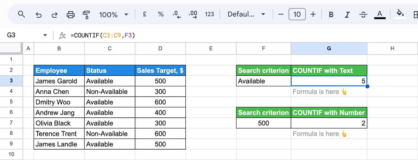 Using COUNTIF to count cells containing exact matches of both text and numbers. i-border