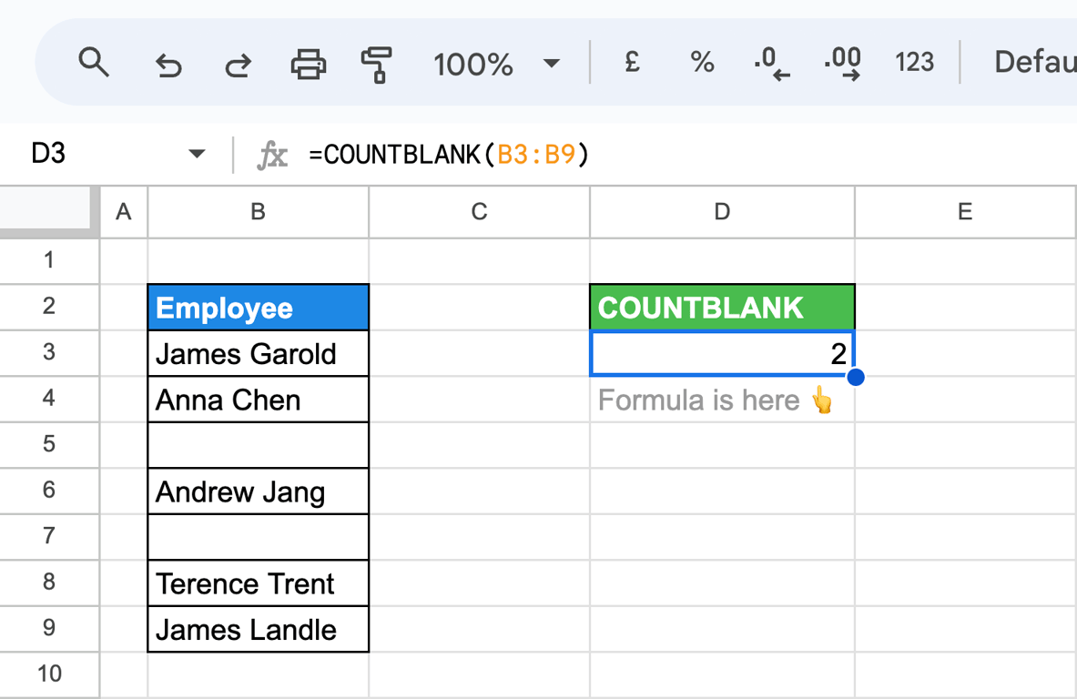Using COUNTBLANK to identify and count empty cells in a dataset. i-border