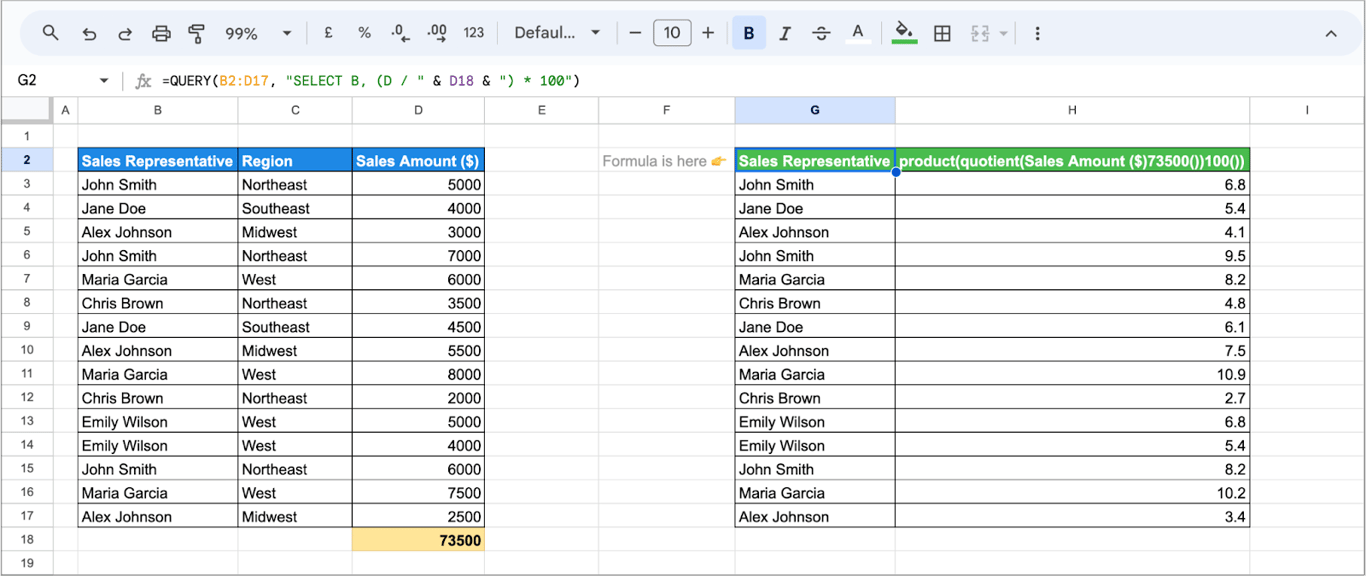 Performing arithmetic calculations within QUERY functions in Google Sheets. i-border
