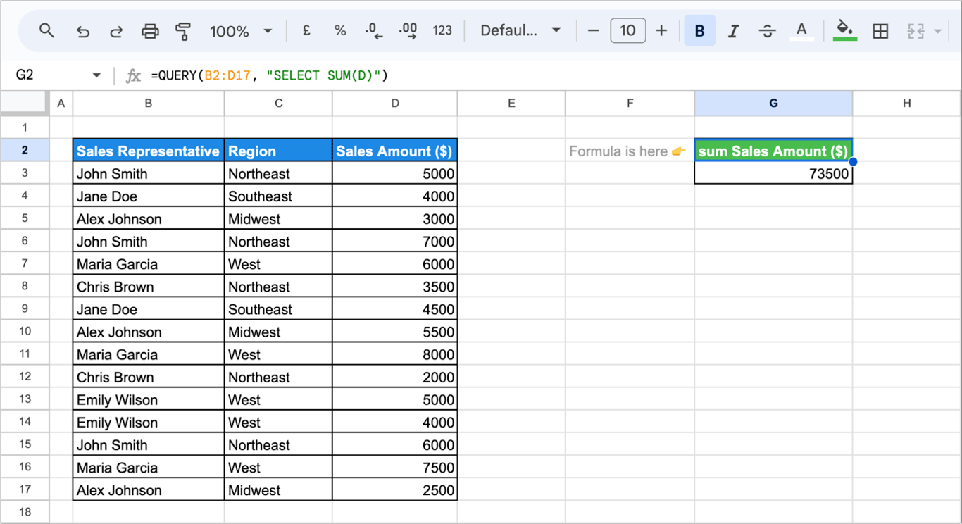 Using aggregate functions like SUM or AVERAGE in the QUERY function in Google Sheets. i-border
