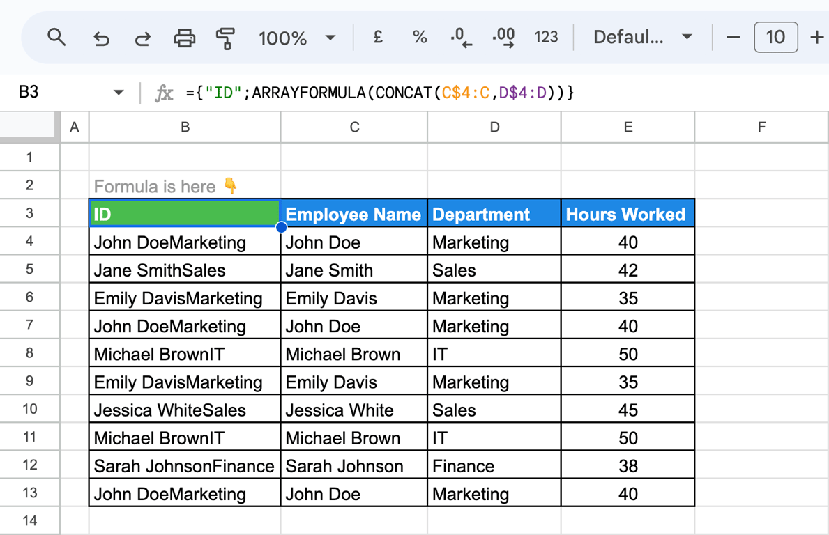 Merging multiple columns in Google Sheets to identify and remove duplicates across fields. i-border