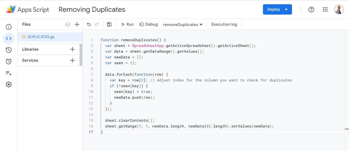 Execution of Google Apps Script to identify duplicate entries in a dataset. i-border