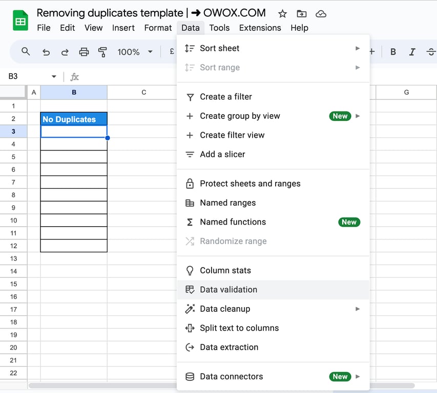 Setting up data validation rules in Google Sheets to restrict duplicate data entry. i-border