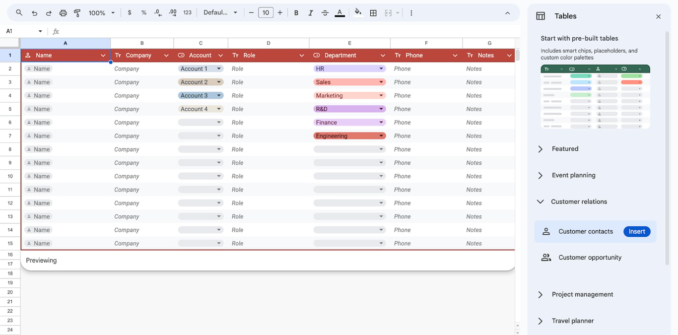 Customer relationship management in Google Sheets, demonstrating data organization for CRM tasks. i-border