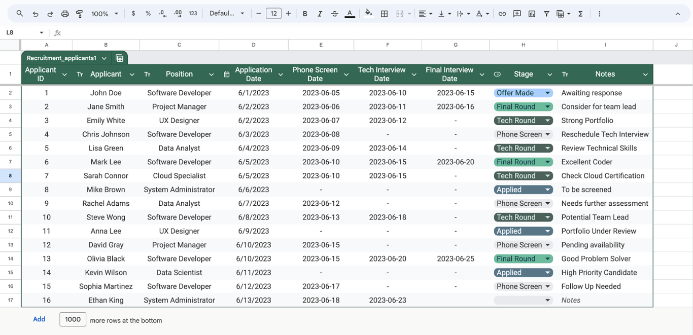 Streamlining recruitment processes in Google Sheets, managing candidate data efficiently. i-border