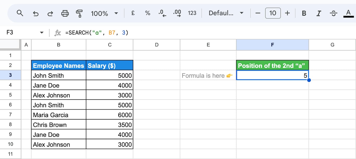 Conducting searches starting at a specified position in the text using the SEARCH function. i-border