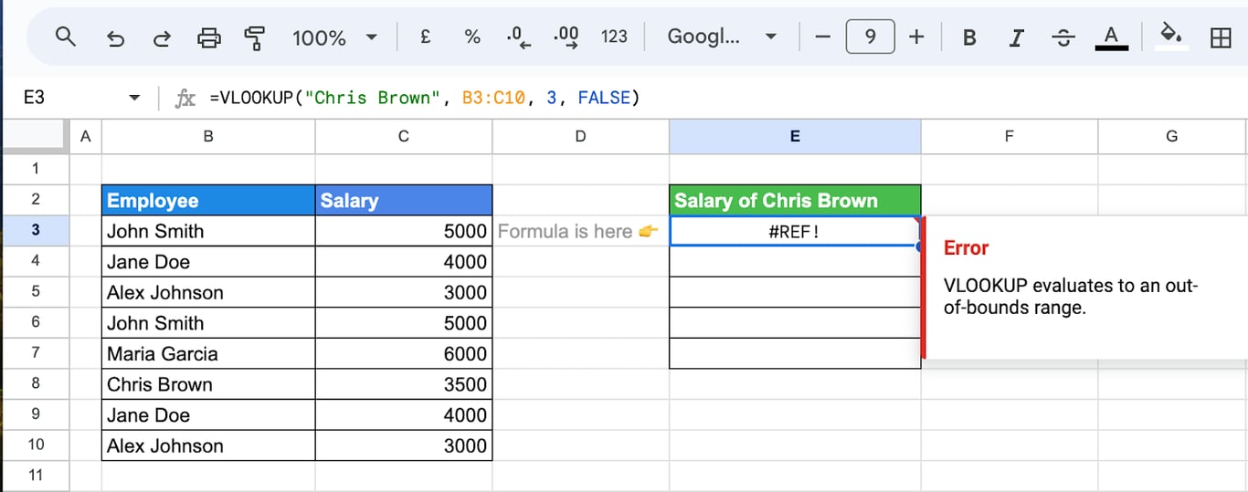 #REF! error visible in the SEARCH function in Google Sheets caused by invalid or deleted cell references. i-border