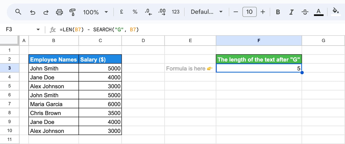 Using the SEARCH function together with the LEN function to perform complex text operations. i-border