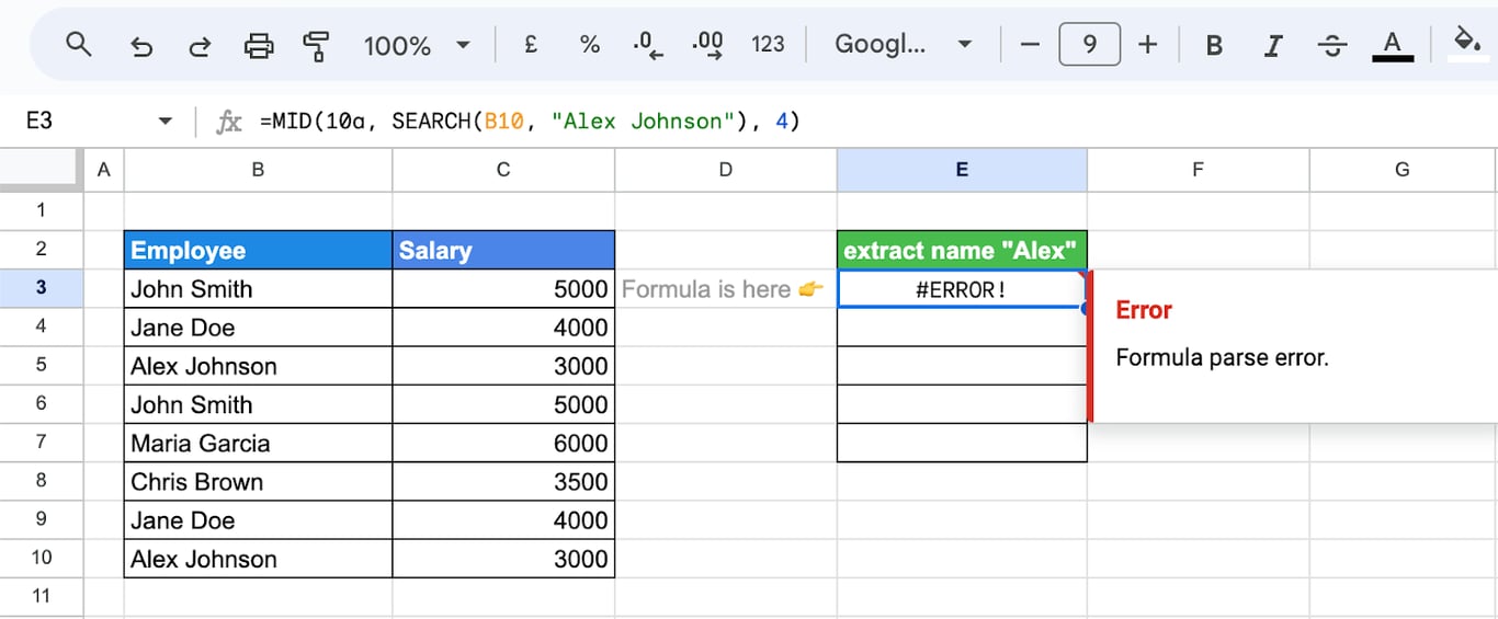 #ERROR! message in the SEARCH function indicating syntax or general function issues i-border
