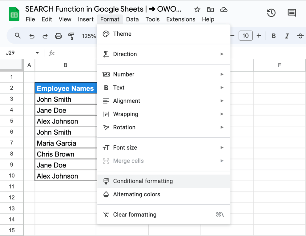 Applying conditional formatting in Google Sheets based on search results from the SEARCH function. i-border