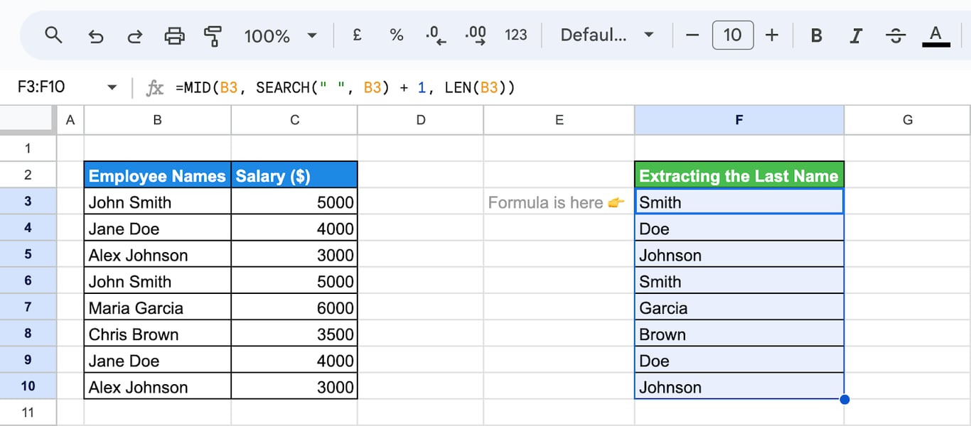 Demonstrating how to combine the SEARCH function with the MID function to extract text from a string. i-border