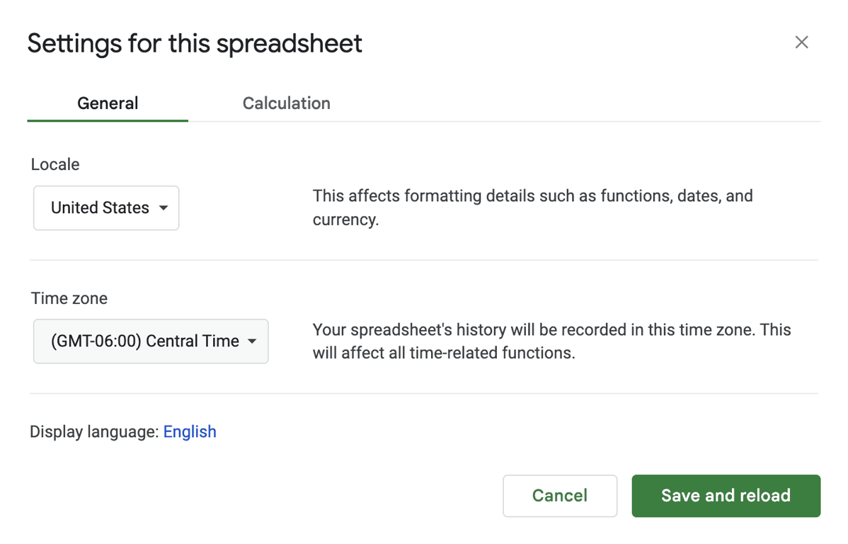 Time zone setup in Google Sheets: Step 2 i-border