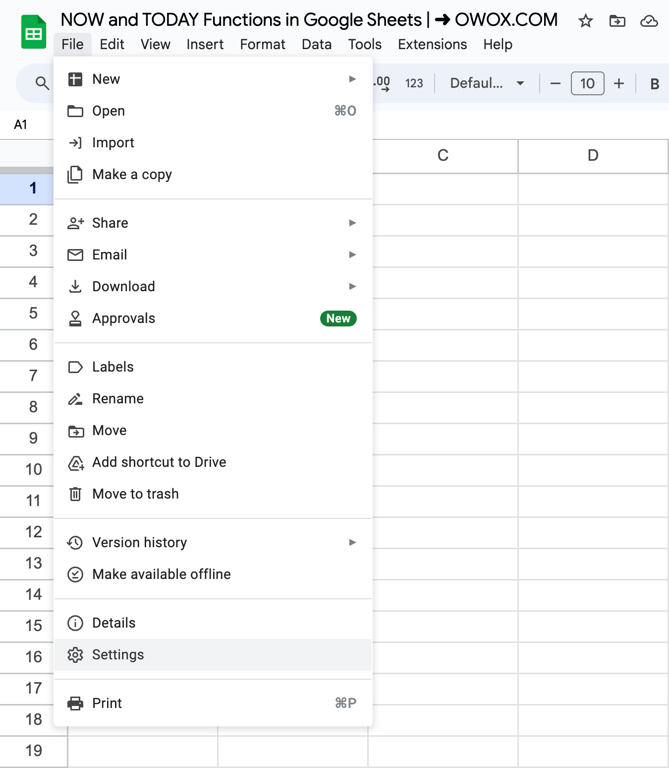 Time zone setup in Google Sheets: Step 1 i-border