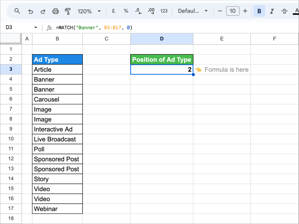 Using the MATCH function in Google Sheets with a sorted range for accurate data retrieval. i-border
