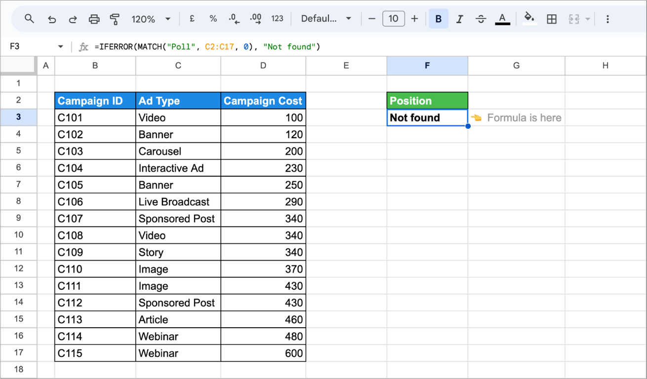 Combining the MATCH function with IFERROR in Google Sheets to handle errors in data lookups effectively. i-border