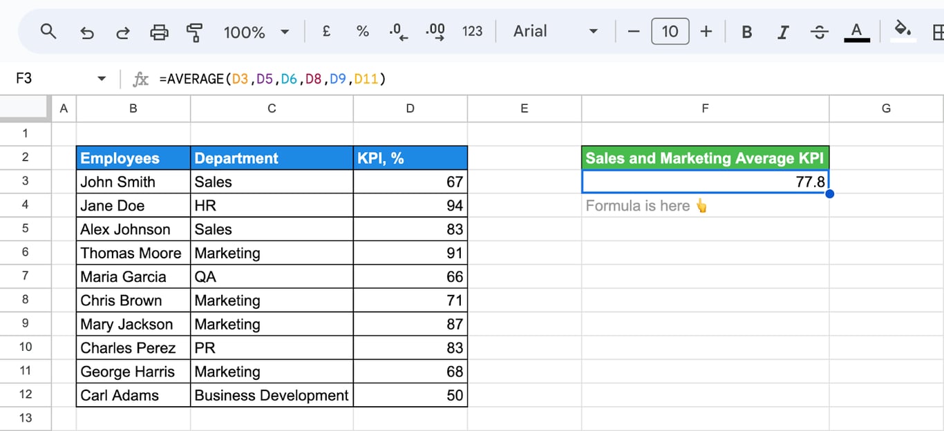 Calculating the average of scattered cell values across a sheet in Google Sheets. i-border