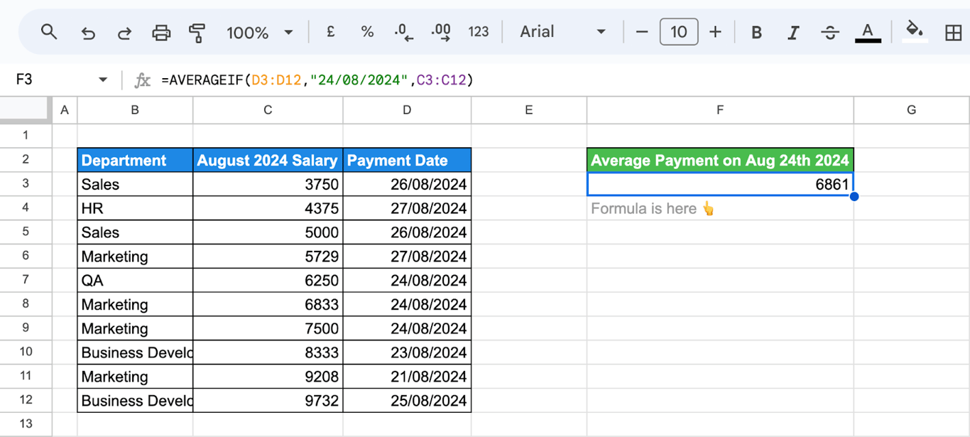 Applying date criteria in the AVERAGEIF function for targeted calculations. i-border