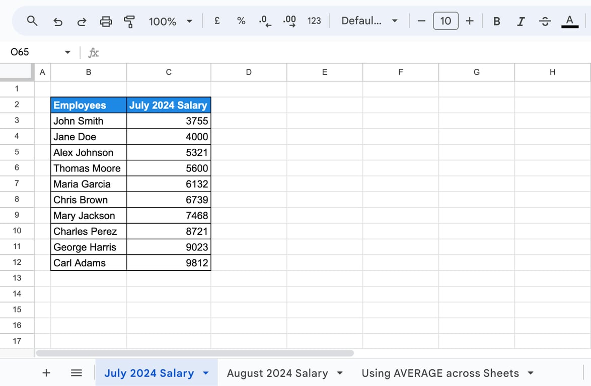 Using the AVERAGE function to calculate values across different sheets. i-border