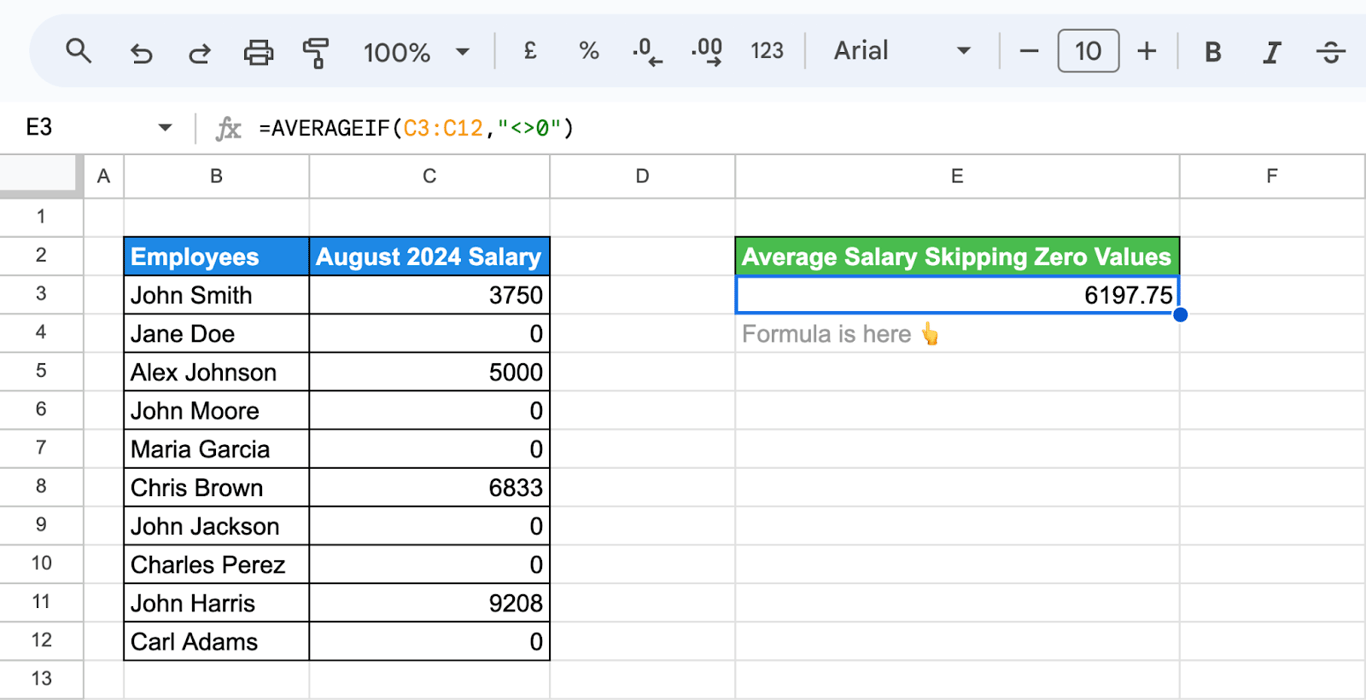 Configuring AVERAGEIF to exclude zero values from the calculation. i-border