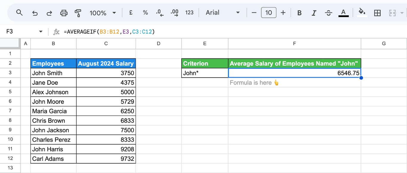 Explaining wildcard usage in the AVERAGEIF function for flexible criteria matching. i-border