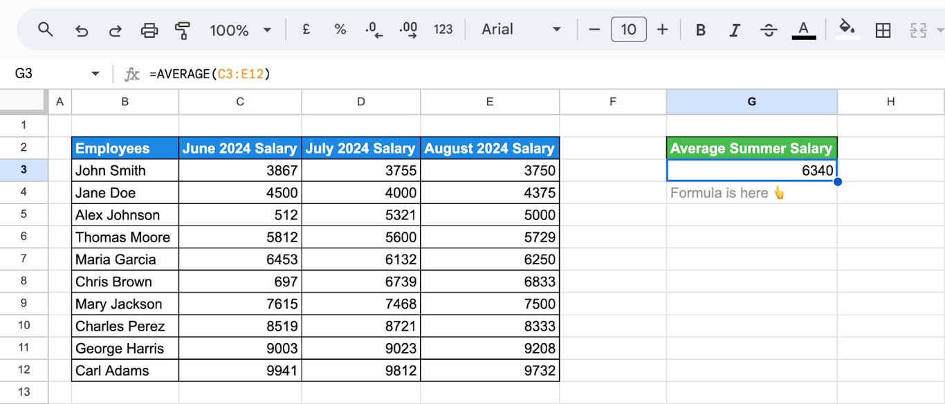 Computing averages across multiple columns of data in Google Sheets. i-border