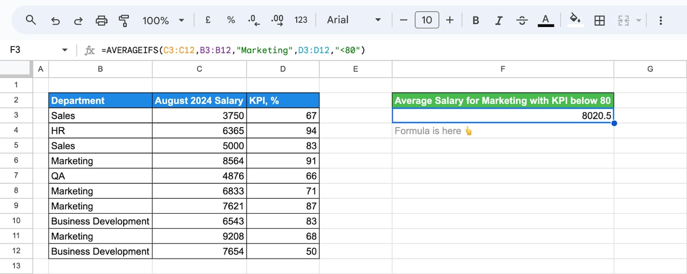 Multiple criteria application in the AVERAGEIFS function. i-border