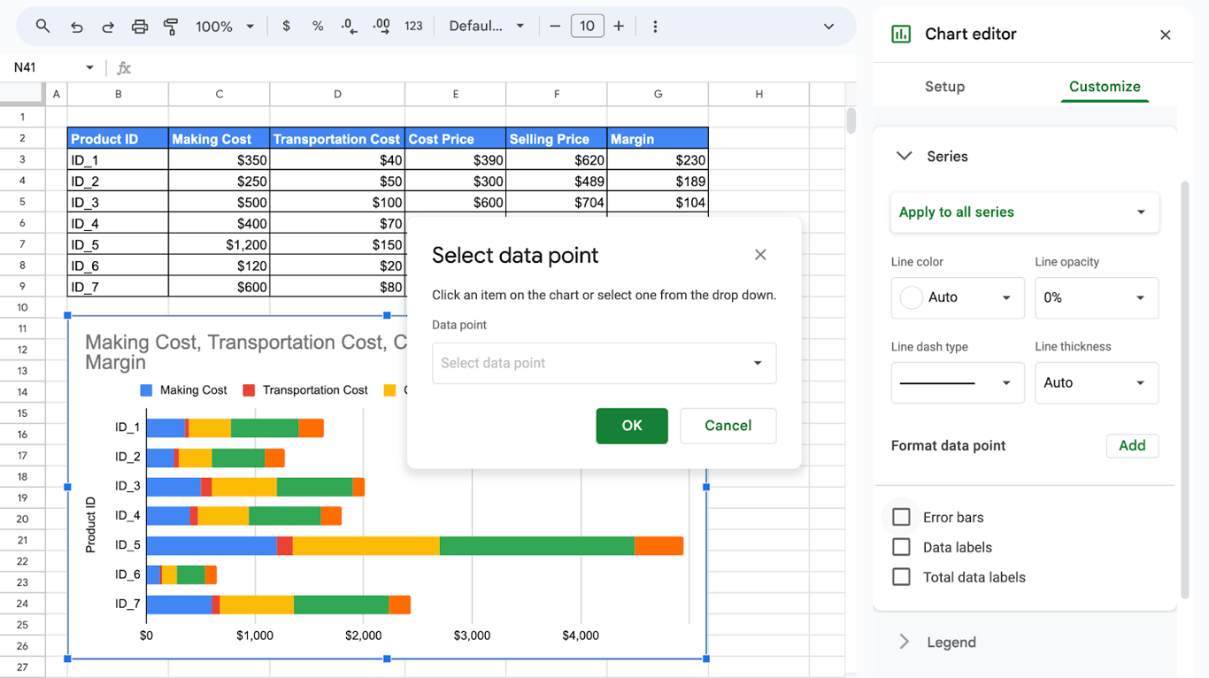 Customizing individual data points for better clarity in the bar graph in Google Sheets. i-border