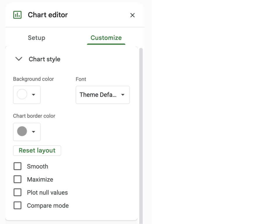 Interface in Google Sheets for editing chart and axis titles. i-border