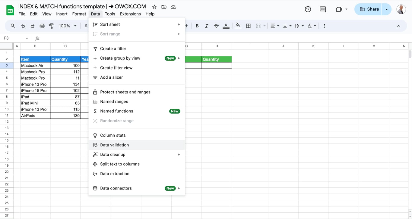 Dynamic data retrieval in Google Sheets using INDEX and MATCH functions. i-border