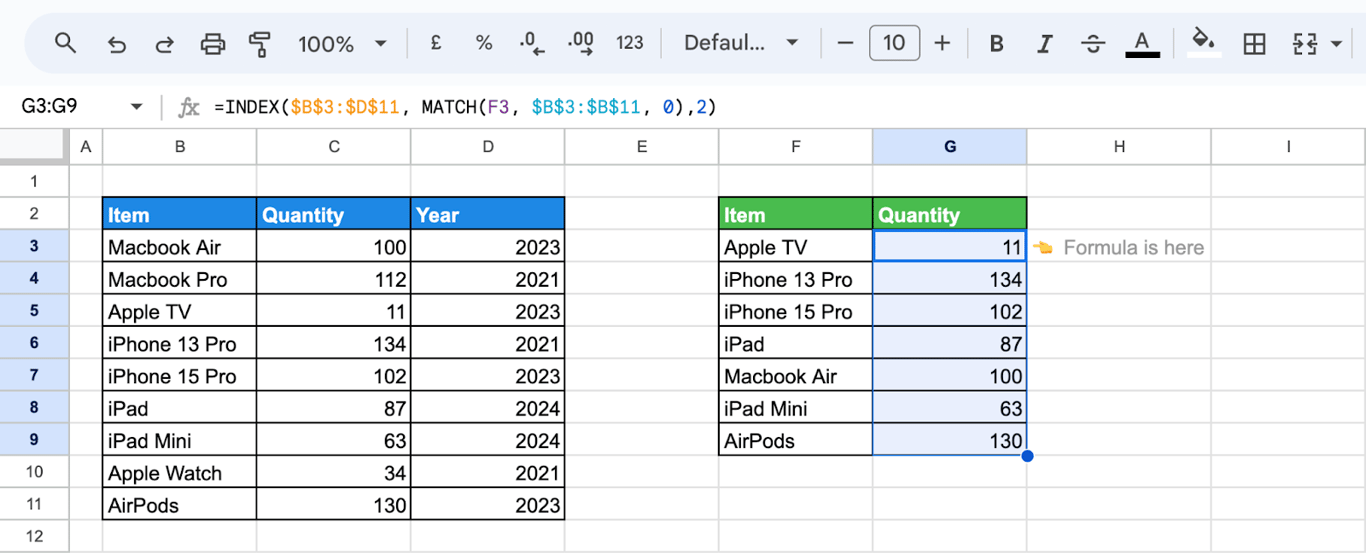 Advanced use of INDEX and MATCH functions in Google Sheets to handle large datasets. i-border