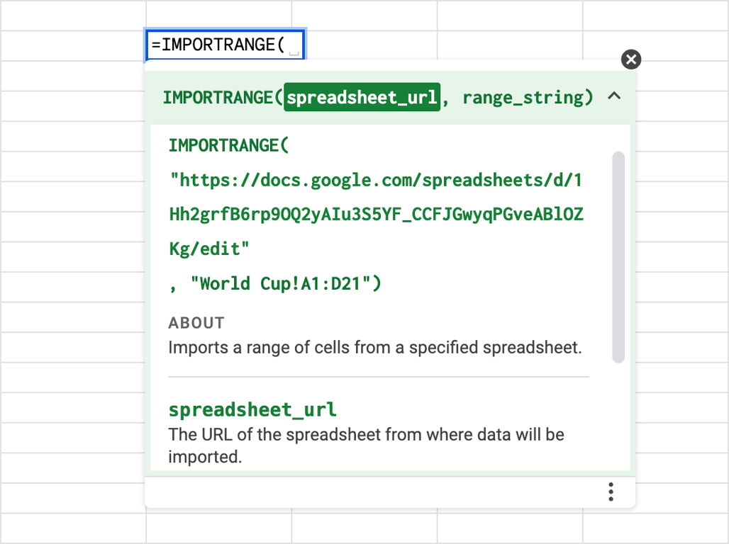 Overview of the IMPORTRANGE function in Google sheets and its basic syntax. i-border