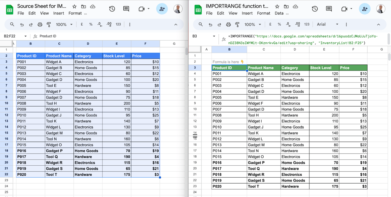 Using IMPORTRANGE in Google Sheets to keep data updated and synced across multiple sheets. i-border