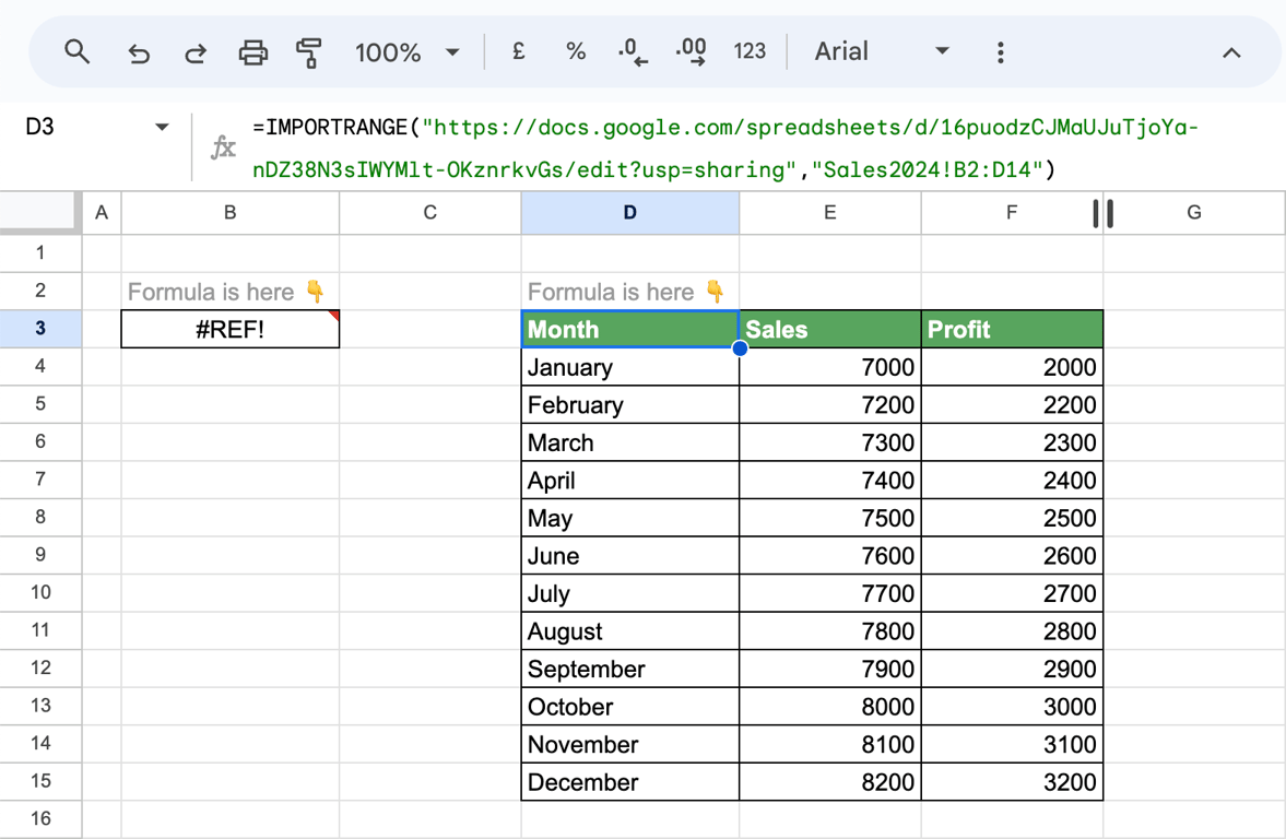 Error in Google Sheets showing the IMPORTRANGE function cannot find the range or sheet to import. i-border