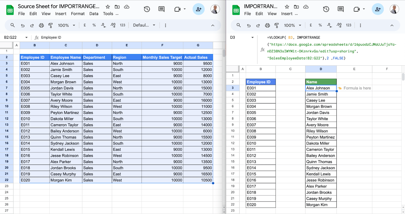 Combining IMPORTRANGE and VLOOKUP in Google Sheets to look up data from imported ranges. i-border