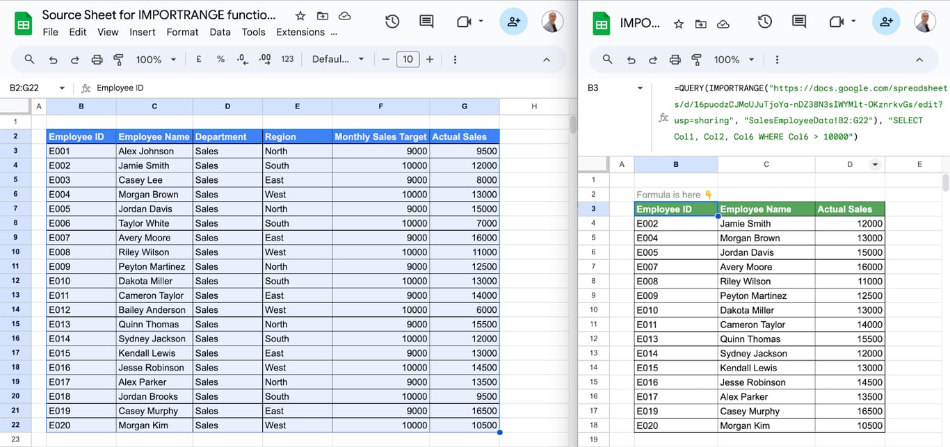 Using the IMPORTRANGE function in Google Sheets for dynamic data importing based on custom criteria. i-border