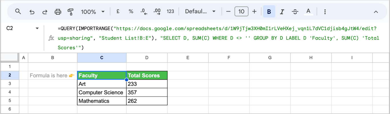 Aggregating imported data using QUERY and IMPORTRANGE functions in Google Sheets. i-border