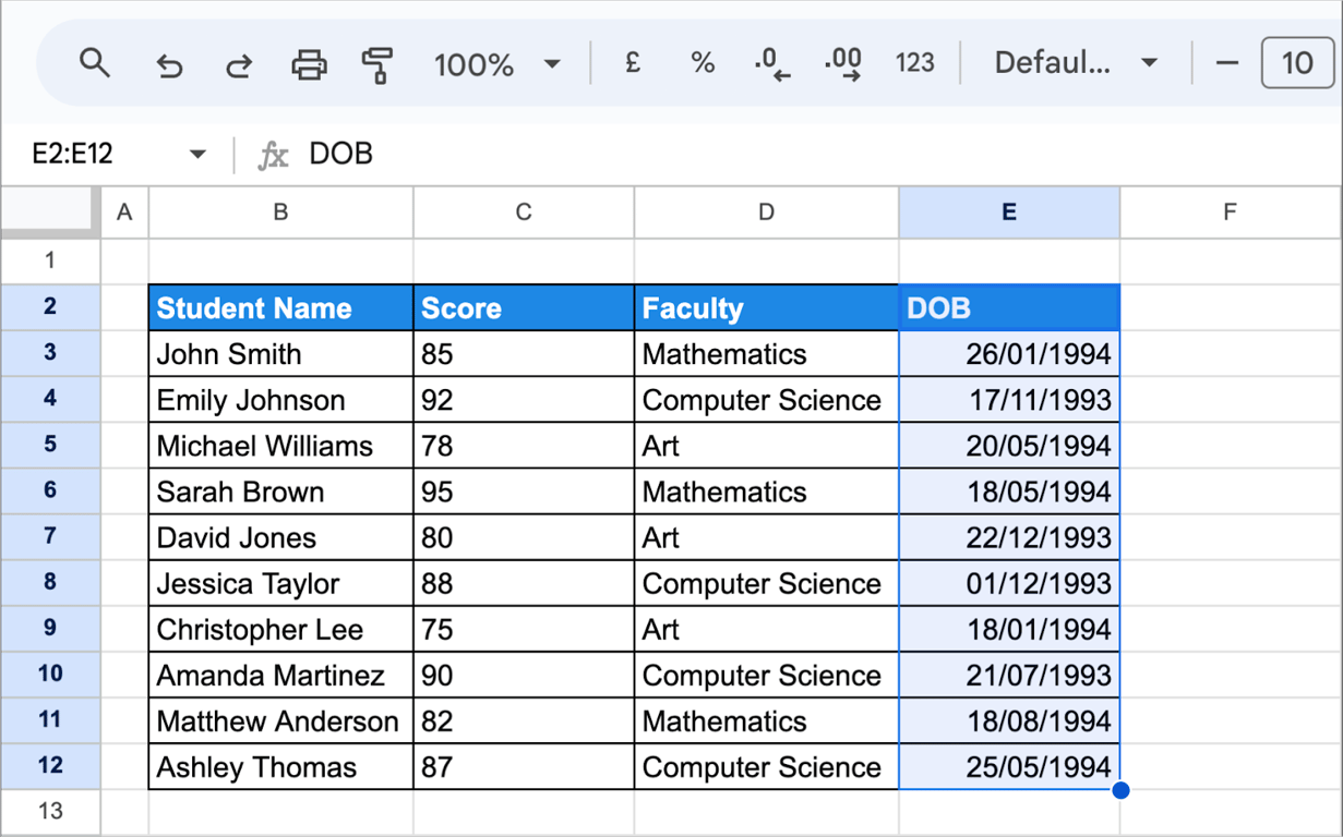 Student list example showing QUERY and IMPORTRANGE functions in Google Sheets for filtering and analysis. i-border