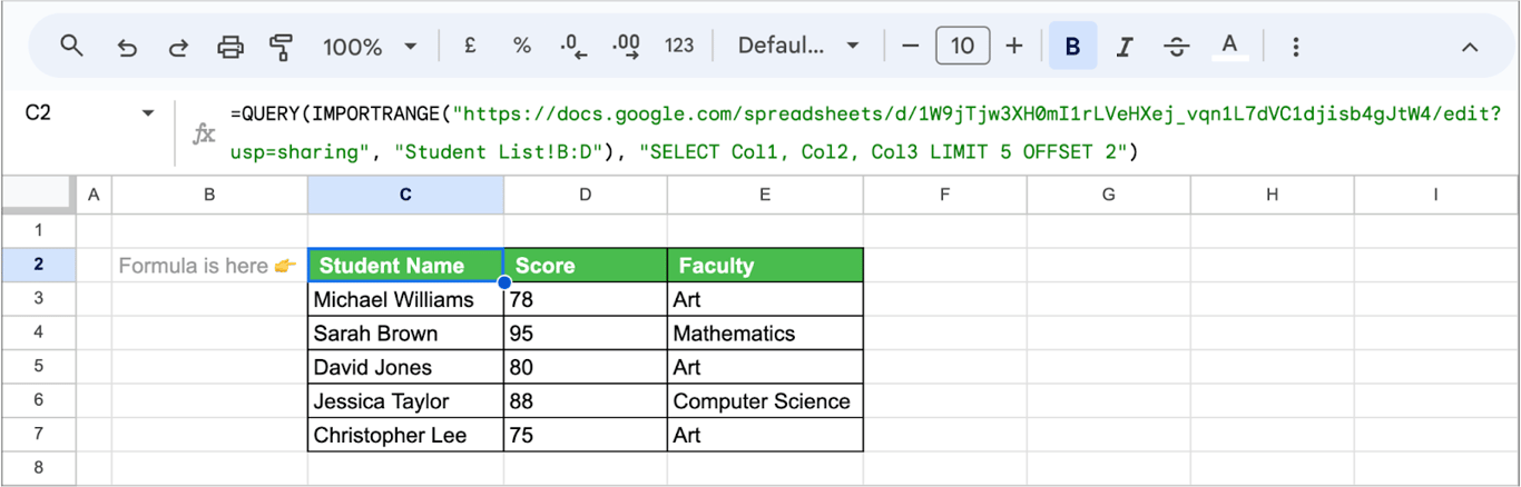 Applying the QUERY function in Google Sheets to remove unnecessary rows from imported data. i-border