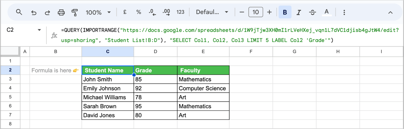 Renaming columns in imported data using QUERY and IMPORTRANGE functions in Google Sheets. i-border