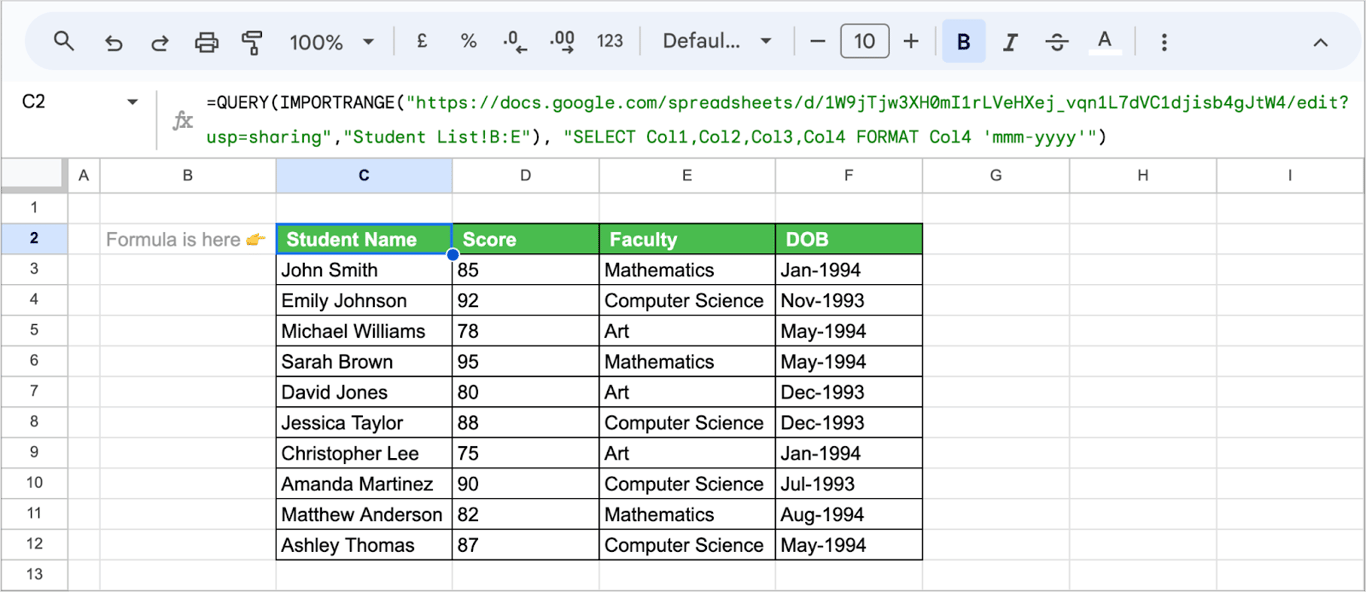 Adjusting values in imported columns using QUERY and IMPORTRANGE functions in Google Sheets. i-border