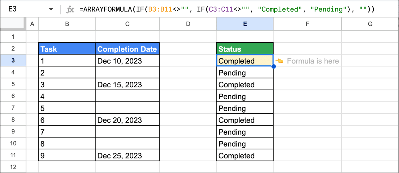 Showcasing the flexibility of ARRAYFORMULA in Google Sheets to adapt to dynamic data ranges. i-border