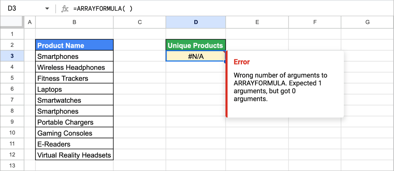 Solutions for addressing #N/A errors in Google Sheets when combining ARRAYFORMULA with lookup functions. i-border