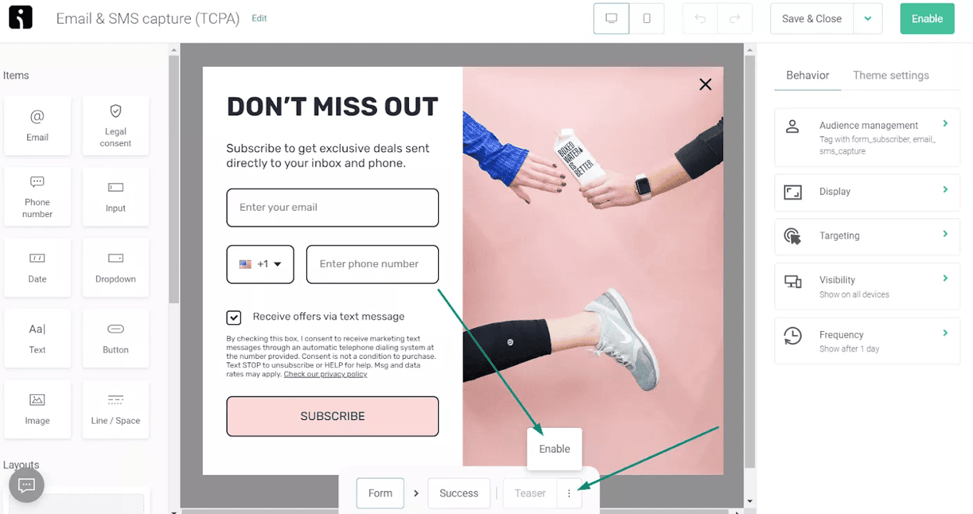 Omnisend email and SMS campaign editor with subscription form customization. i-shadow