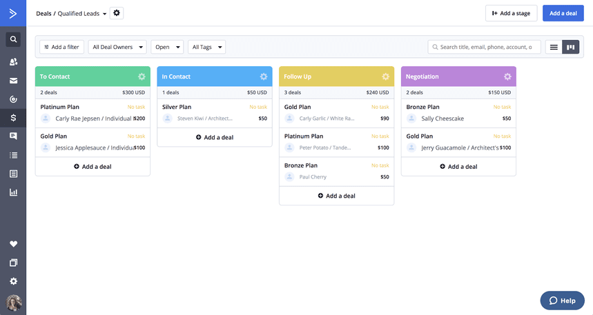 ActiveCampaign CRM dashboard displaying deal stages and pipeline management. i-shadow