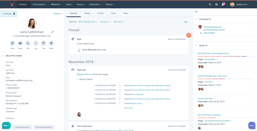 HubSpot CRM dashboard displaying customer activity, interactions, and deal tracking. i-shadow